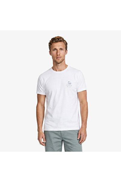 Nautica Erkek Beyaz Regular Fit Baskılı T-Shirt