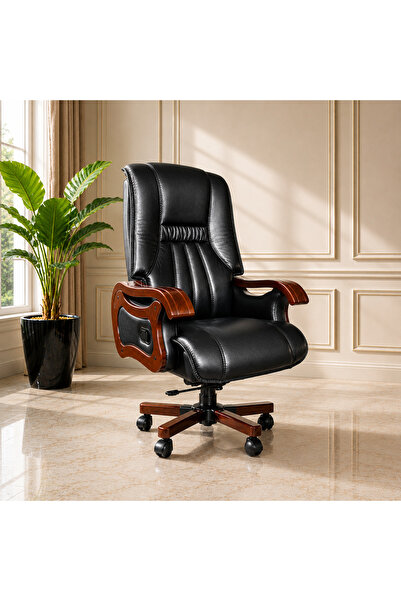 Mobila Birou Orient Scaun birou directorial premium H-820, piele naturală, negru