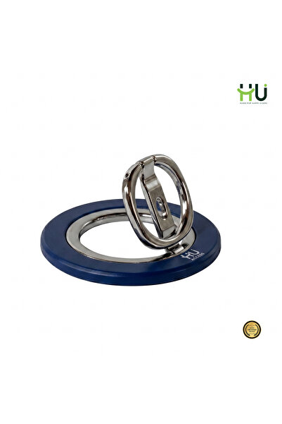 HU HAPPY USER Magnetic Phone Holder Ring – Ultra Thin Zinc Alloy Phone Grip with 360° Rotation & 180° Foldable Stand, Strong Snap Hold for Smartphones-Darkblue