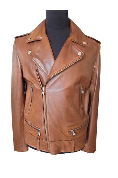 asus deri Men's Genuine Leather Brown Tan Suede Decorated Biker Vintage Jacket