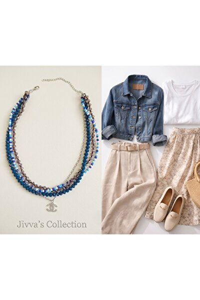 Jivva's Collection Şık Ve Modern Çoklu Gümüş Rengi Zincir Kolye. Ayarlanabili...