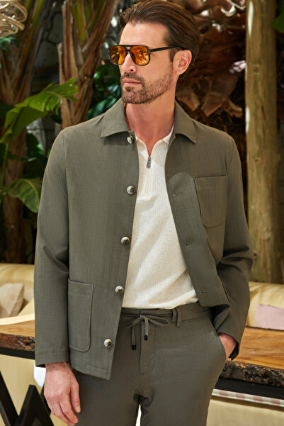 İmza Green Berber Collar Slim Fit Flexible Coat 1007260154