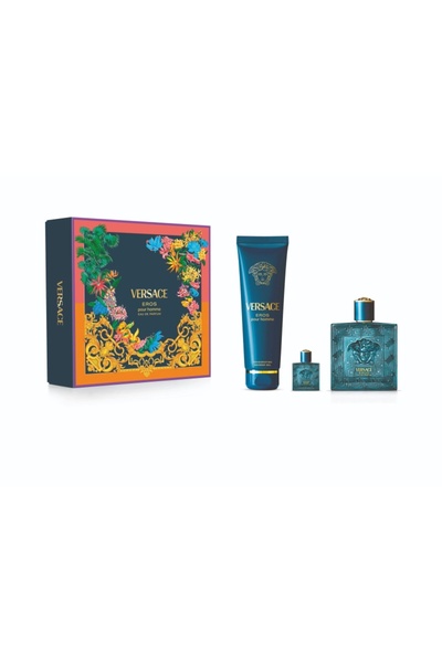 Versace Set cadou Eros, Apă de toaletă pentru bărbați, 100 ml + 5 ml, și Gel ...