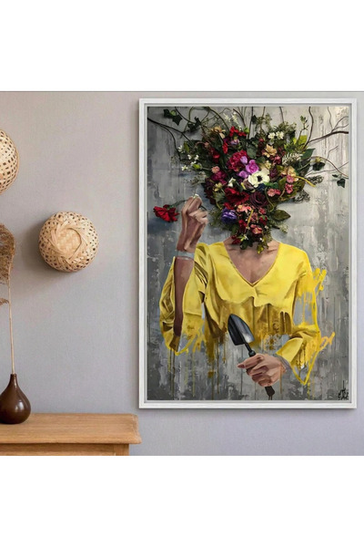 Afkar modern Woman with Flowers Wall Art - Modern Luxury Design Canvas Painti...