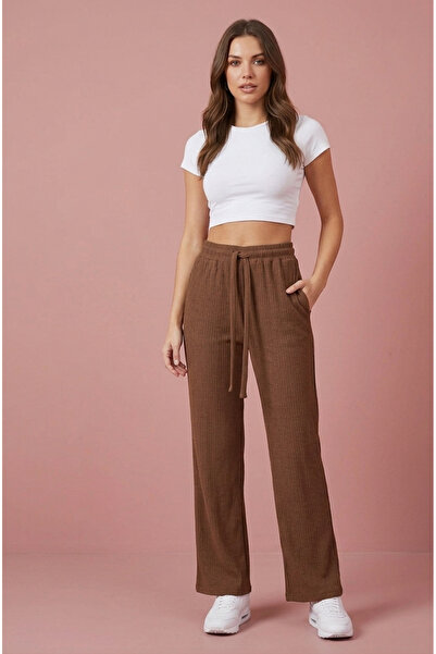 just wear zt Women's Daily Use Ribbed Wide Leg Pants