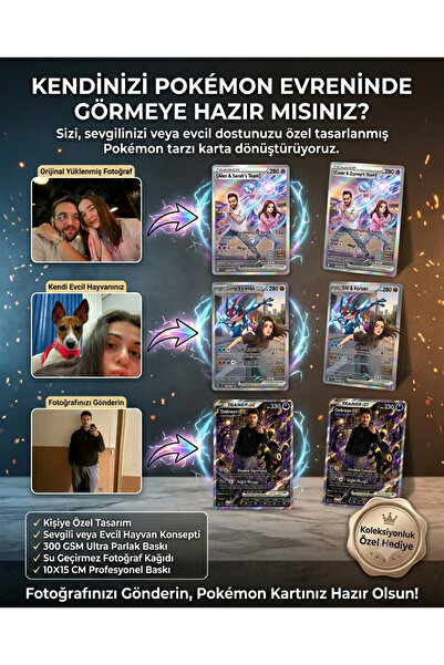 Print Zone Özel Tasarım Kişiselleştirilebilir Pokémon Kartı - Sevgiliye, Arka...