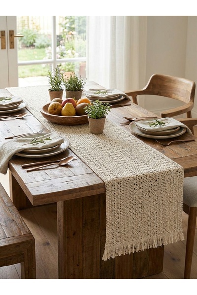 Tropikhome Pamuklu Runner- 35x145 Cm Püsküllü Runner