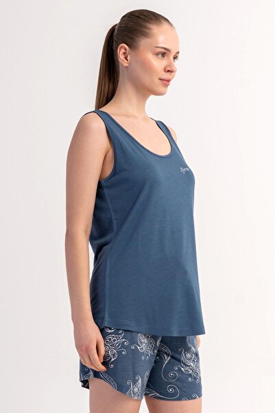 KEZOKİNO Kadın Kalın Askılı Koyu Gri Şortlu Pijama Takımı Yazlık Ev Giyimi C7T0N2215