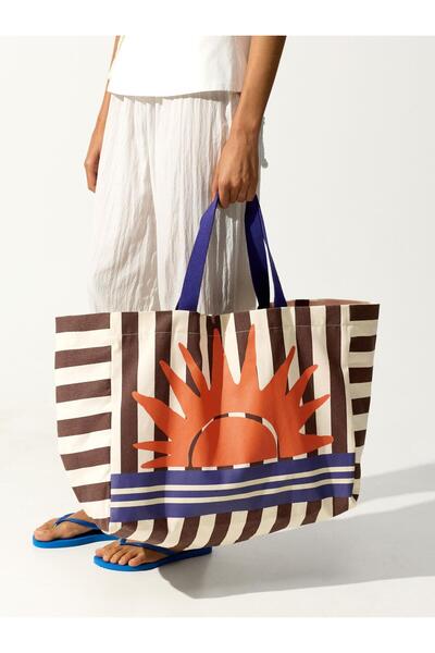 PARFOIS Kadın Desenli Çizgili Shopper Çanta