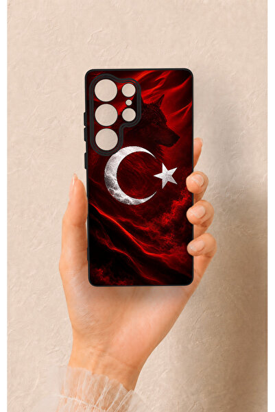 Vip Case Samsung S25 Ultra Uyumlu Kurt Türk Bayrağı Desenli Silikon Kılıf