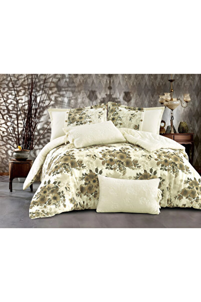 Alhabib bedding Athena Velvet Queen Sand-Colored Floral Patterned Bedspread S...