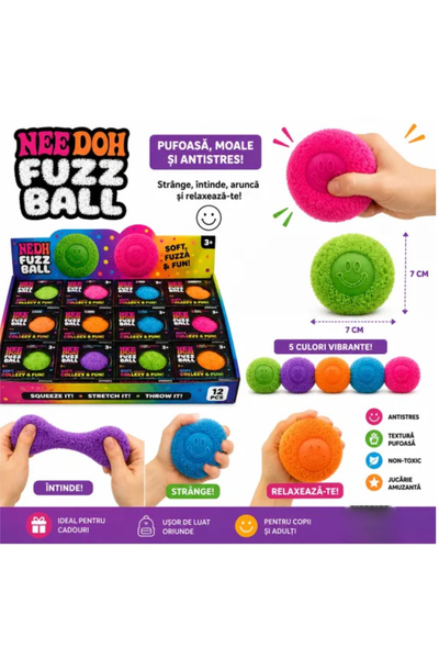 Floopy Jucărie antistres Nee Doh Fuzz Ball 7 cm, Minge moale, pufoasă și male...
