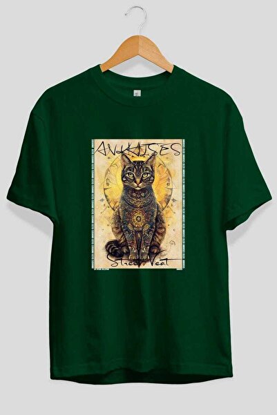 Ankhises Μπλουζάκι  "For the Love of Cats " με 97 σχέδια γάτας, πράσινο, υπερ...