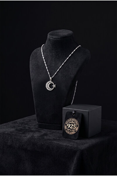 Roza Silver 925 Ayar Geleneksel Telkari El İşçiliği Ay Yıldız Gümüş Kolye (22...