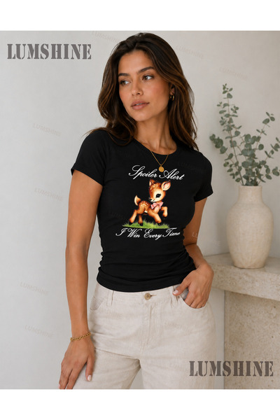 LUMSHİNE Tricou alb din Lycra pentru femei, cu mânecă scurtă, cu imprimeu dră...