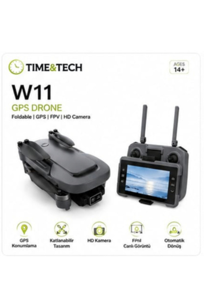 Time&Tech W11 GPS Drone HD Kameralı Katlanabilir FPV Drone Ekranlı Kumanda ve...