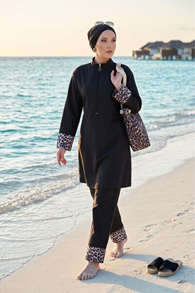 dilberfashion Ece Model Leopard 3-Piece Set Hijab Swimsuit Set