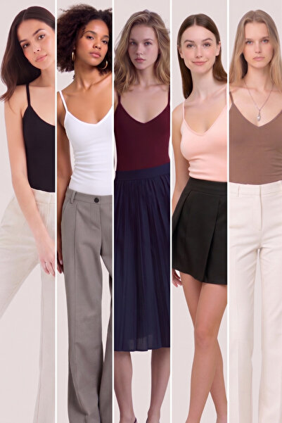 Loule Tricou de bază pentru femei, 5 piese, din bumbac și modal, cu bretele ș...