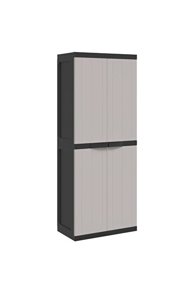 vidaxl Dulap depozitare de exterior, gri și negru, 65x37x165 cm, PP