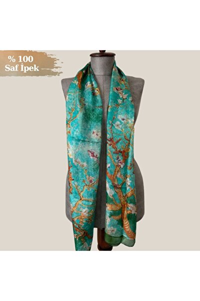 Pure Silk Atelier %100 Saf İpek Van Gogh Badem Çiçeği Desenli Lüks Fular - Sa...