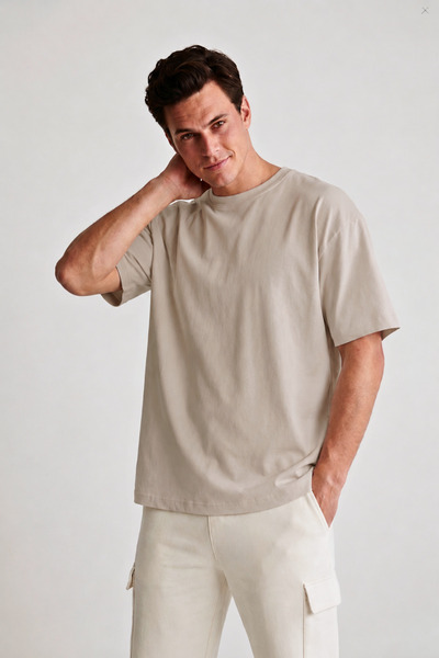 GUARAZ Men's Oversize Crew Neck Stone 100% Cotton Plain Basic Summer T-Shirt