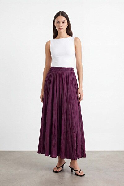 Puane Kadın Beli Lastikli Krinkıl Maxi Etek - 18302ETK - DAMSON