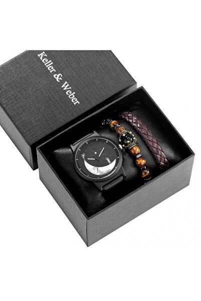 Keller & Weber Set cadou cu ceas barbatesc Moonwalk si doua bratari elegante