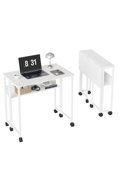 Garvee Folding Desk on Wheels Compact – Space-Saving Folding Table with Stora...