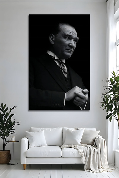 Parıltı Yayınları Mustafa Kemal Atatürk Cam Tablo Lüks Siyah Beyaz Ofis Salon...
