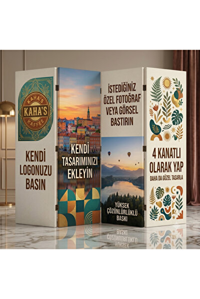 StellaStore Kişiye Özel Çift taraflı Kanvas Paravan 4 Kanat