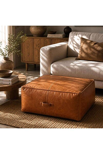 PAN HOME Acantha Leather Square Pouf 65x65x30cm - Choco