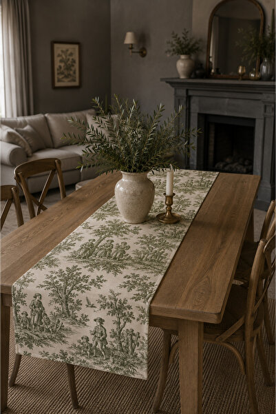 Luxoras Home Yeşil Fransız Köylü Desenli Duck Kumaş Runner Vintage Country Şı...