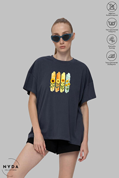 Nyda Collections Ženska majica kratkih rukava sa okruglim izrezom, cvetnim pr...