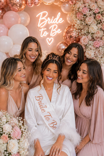 Happyland Bride To Be Rose (Gül) Renk Mika Taç Beyaz Kuşak Aksesuar Seti, Gelin Partisi ve Bekarlığa Veda Partisi Aksesuarları