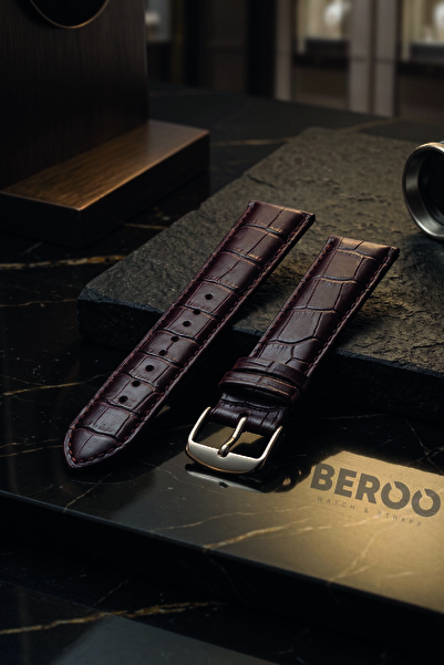 beroo straps BEROO 22mm Premium Hakiki Deri Saat Kordonu | Klasik Timsah Dese...