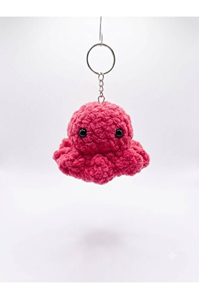 El Örgüsü Amigurumi Ahtapot Anahtarlık - Yumuşak Peluş Tasarım - Pembe