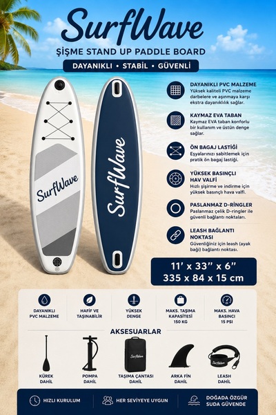 surfwave HMI005-2 335x84x15 cm Şişme SUP Tahtası Seti – Profesyonel Paddle Bo...