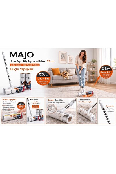 Majo UZUN SAPLI TÜY TOPLAMA RULOSU MEGA 92 CM 60x3 180 YAPRAK