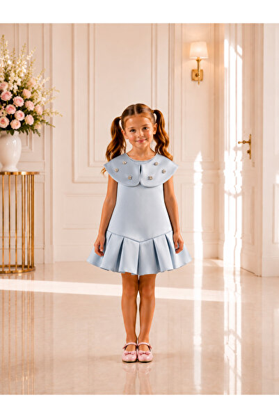 She Dress By Kubra Aksoy Taş İşlemeli Geniş Yaka Bebe Mavisi Kız Çocuk Davet ...