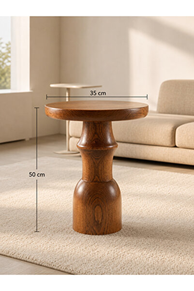 CEGA MOBİLYA Tekli modern mantar sehpa / Ceviz vernikli 50 cm