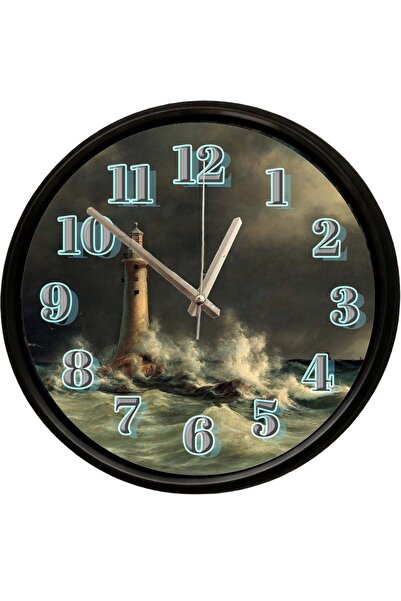 Caseras Stormy Sea and Lighthouse Themed Decorative Wall Clock 28 cm Silent M...
