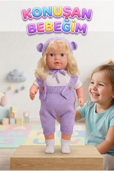Tıfıl Toys Konuşan Bebeğim 60 cm Türkçe Konuşan Örgü Tulum ve Şapkalı Kafası ...