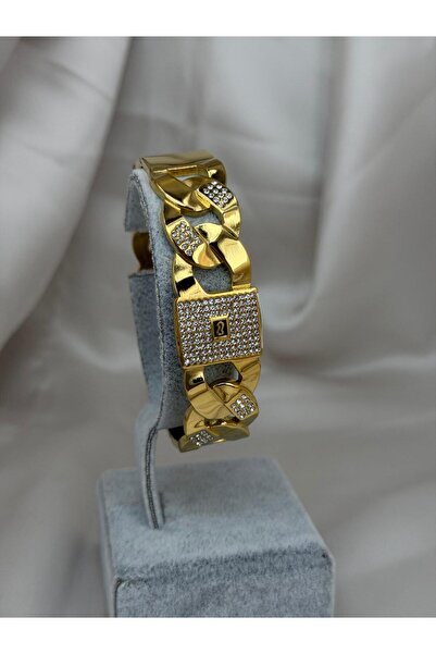 ZS Aksesuar Gold Color Stone Women's Bracelet with Lock Figure – Luxurious an...