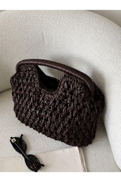 Mirel çanta KADIN HASIR CLUTCH EL ÇANTASI ACI KAHVE