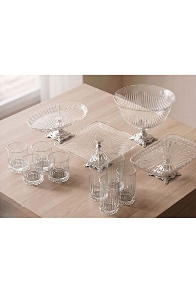 ASSA BAZAAR Gold Detailed 16-Piece Glass Presentation and Catering Set with G...