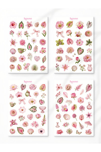 Henno Floral Aesthetic Temalı 4'lü Sticker Seti (A6 10,5x14,8 cm) | Ajanda, D...