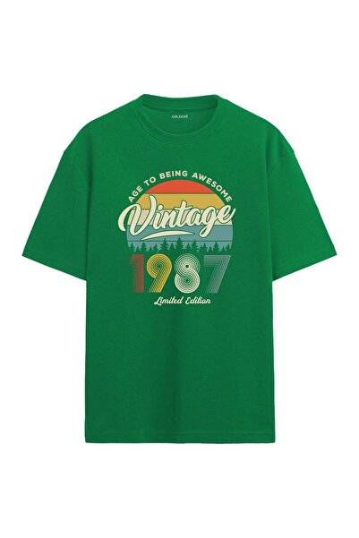 Colermi 1987 Nostalgia Oversized T-Shirt - Retro Sunset Pine Tree Design
