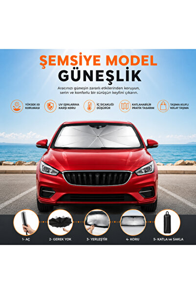 TUMKE Araç Ön Cam Güneşliği Katlanabilir UV Korumalı Oto Cam Güneşlik Gölgelik Şemsiye Tip Oto Araba Güneşlik (tumke)