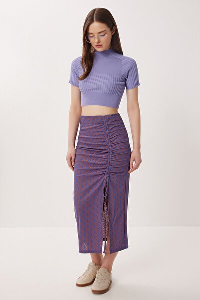 Hiccup Fustă midi bodycon cu talie înaltă, imprimeu geometric și crăpătură IS...