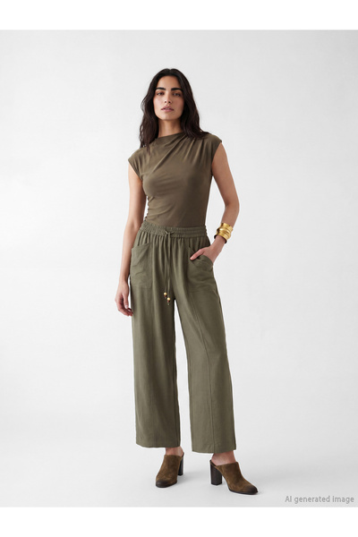 LC Waikiki Pantaloni de damă cu talie elastică și picior larg